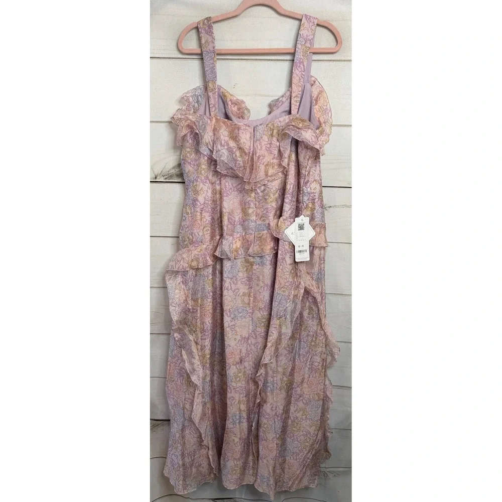 Azazie Atelier Rosalie Purple Multi Floral Ruffle Maxi‎ Dress Womens 16 NEW